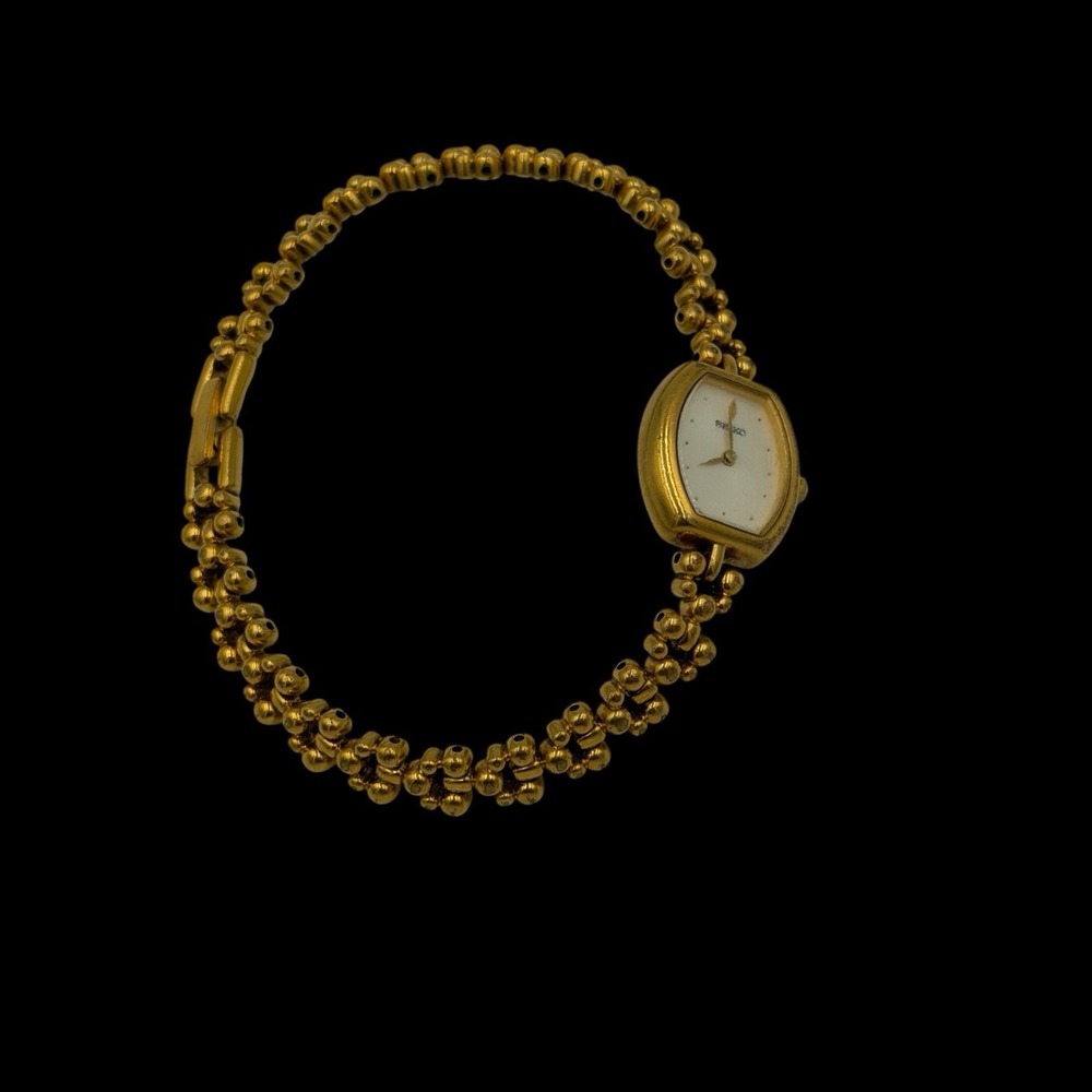 Vintage Seiko Ladies Gold Cocktail Watch Beaded Bubble Link Bracelet UNTESTED